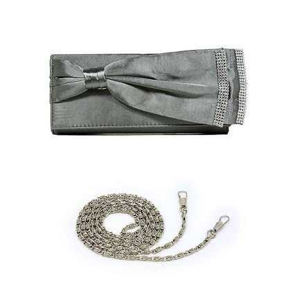Evening Bag - 12 PCS - Double Layer Bow w/ Linear Studs - Gray - BG-92206GY